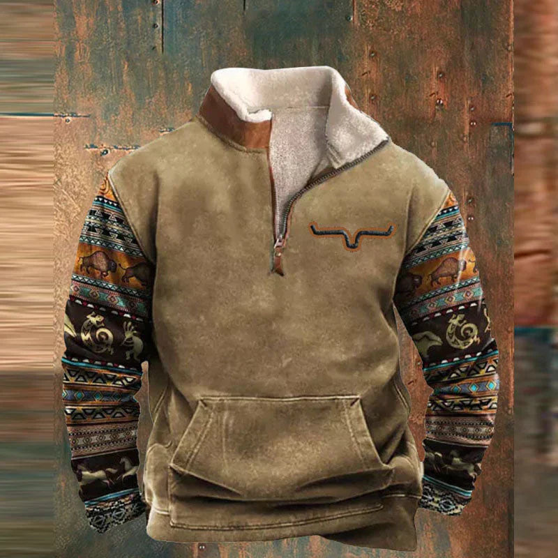 Herren Pullover Mit Halbzipp, Kängurutasche Und Ärmeldetails