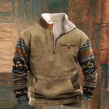 Herren Pullover Mit Halbzipp, Kängurutasche Und Ärmeldetails