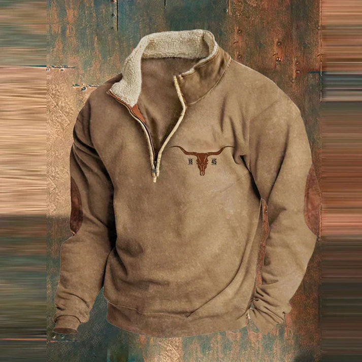 Herren Pullover Mit Halbzipp, Kängurutasche Und Ärmeldetails