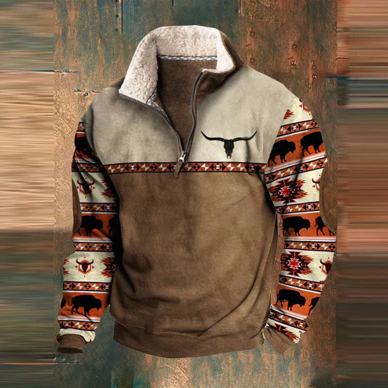 Herren Pullover Mit Halbzipp, Kängurutasche Und Ärmeldetails