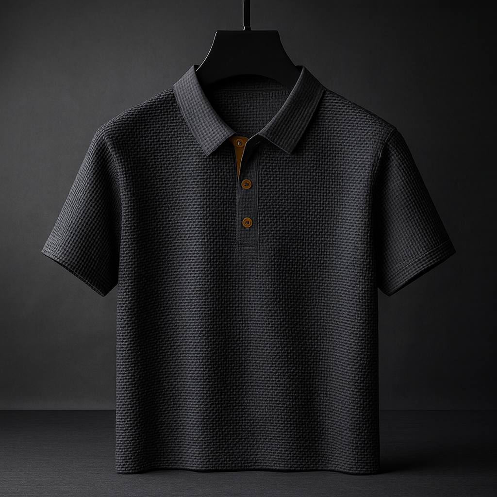 Men's Short-Sleeve Polo Shirt with Turn-Down Collar and Three-Button Placket – Stretch Fit