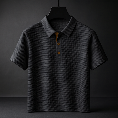 Men's Short-Sleeve Polo Shirt with Turn-Down Collar and Three-Button Placket – Stretch Fit