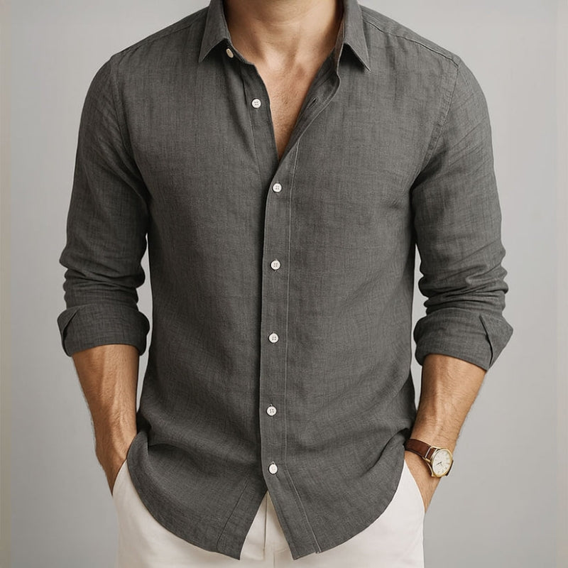 Herren Sommer Hemd mit Knopfleiste – Abgerundeter Saum Lockerer Schnitt