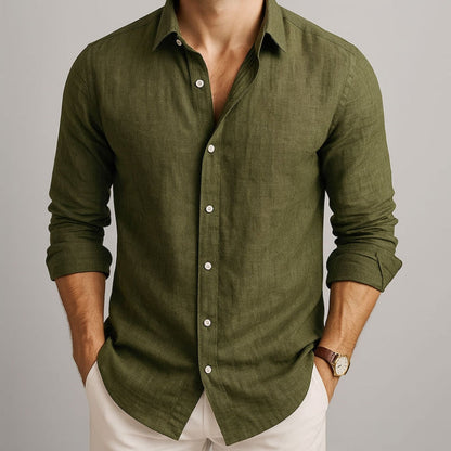 Herren Sommer Hemd mit Knopfleiste – Abgerundeter Saum Lockerer Schnitt