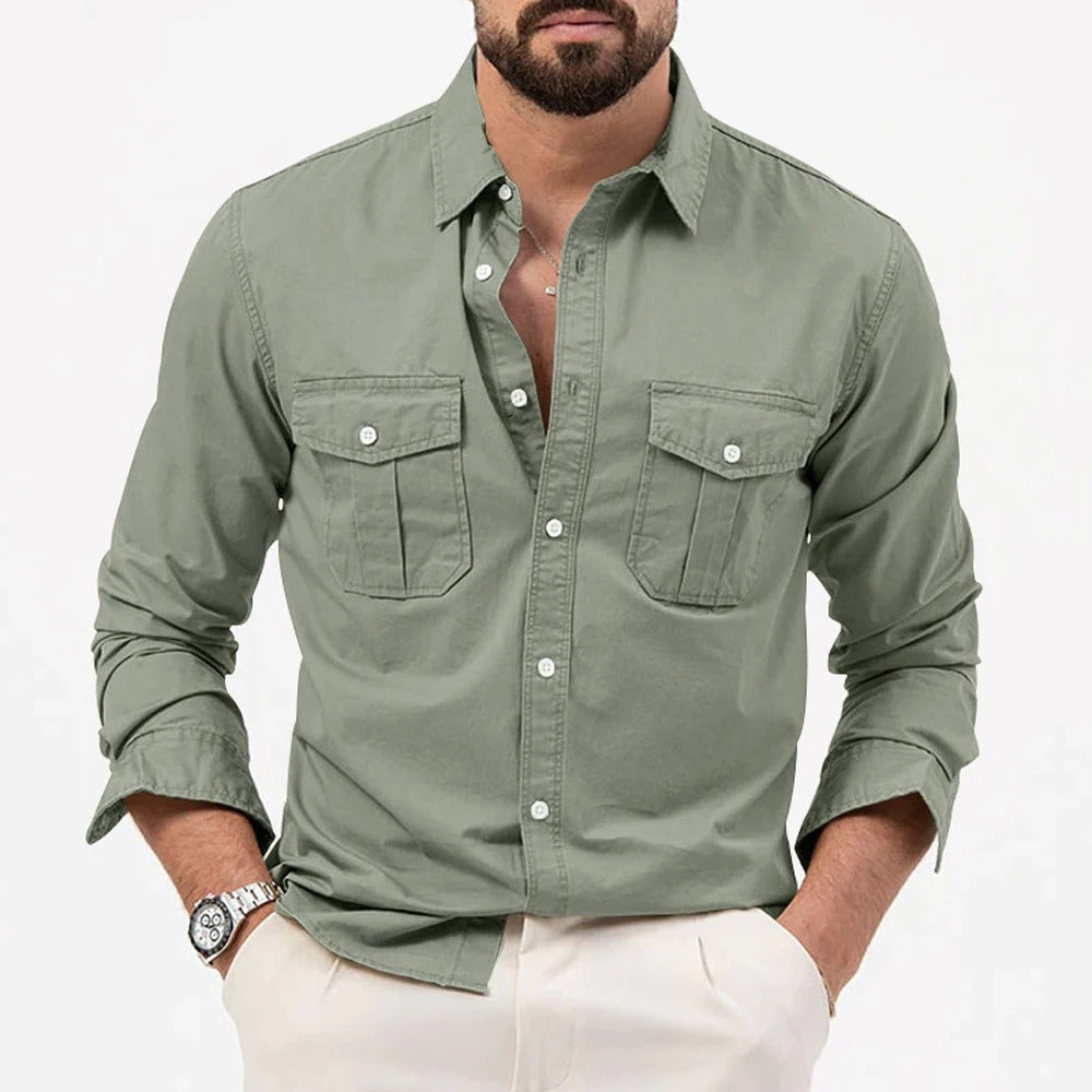 Men's Long-Sleeve Shirt Tailored Fit, Two Chest Pockets, Colorfast