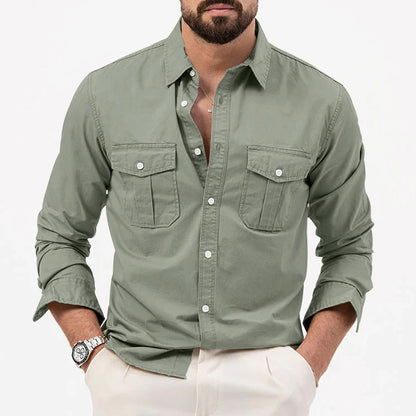 Men's Long-Sleeve Shirt Tailored Fit, Two Chest Pockets, Colorfast
