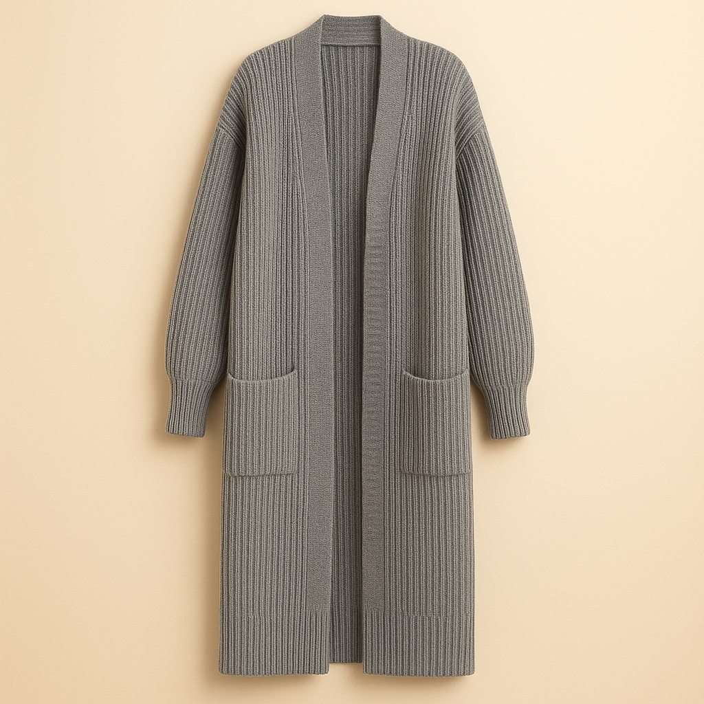 Damen Langer Strick-Cardigan Mit Offener Front Und Oversized-Passform
