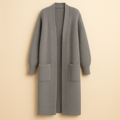 Damen Langer Strick-Cardigan Mit Offener Front Und Oversized-Passform