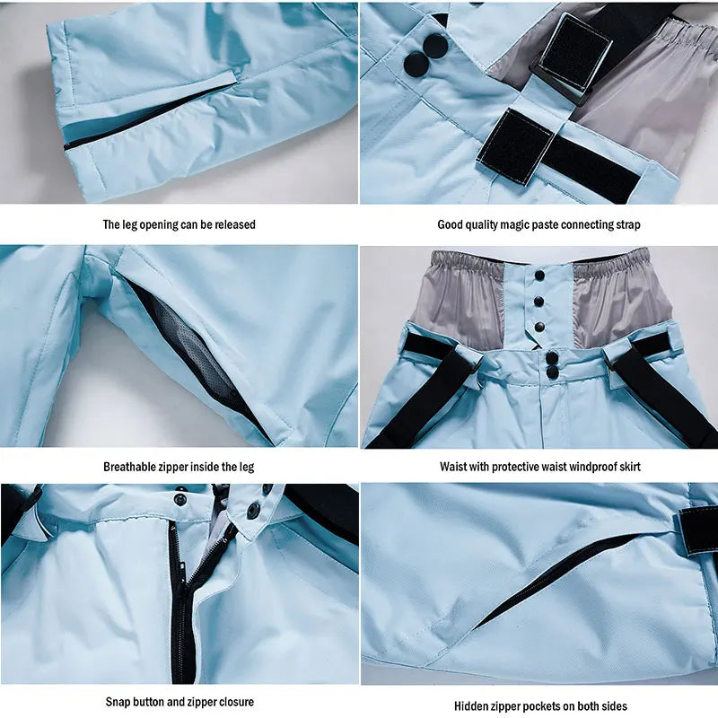 Men's and Women's Winter Ski Pants Windproof Waterproof with Waist Protection