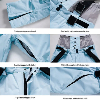 Men's and Women's Winter Ski Pants Windproof Waterproof with Waist Protection