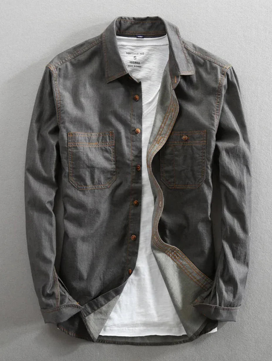 Men's Shirt with Button Placket, Turn-Down Collar, and Slim Fit