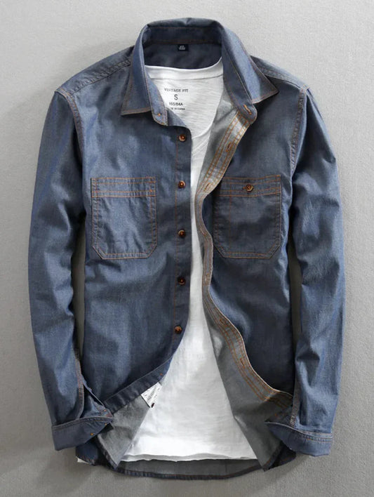 Men's Shirt with Button Placket, Turn-Down Collar, and Slim Fit