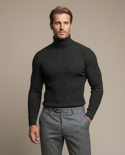 Herren Winter Rollkragenpullover mit Geripptem Kragen und Tailliertem Schnitt