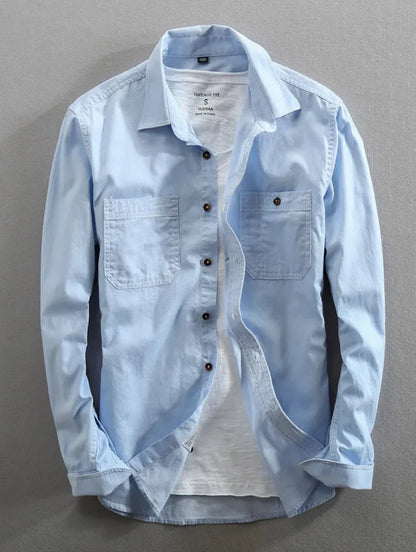 Men's Shirt with Button Placket, Turn-Down Collar, and Slim Fit