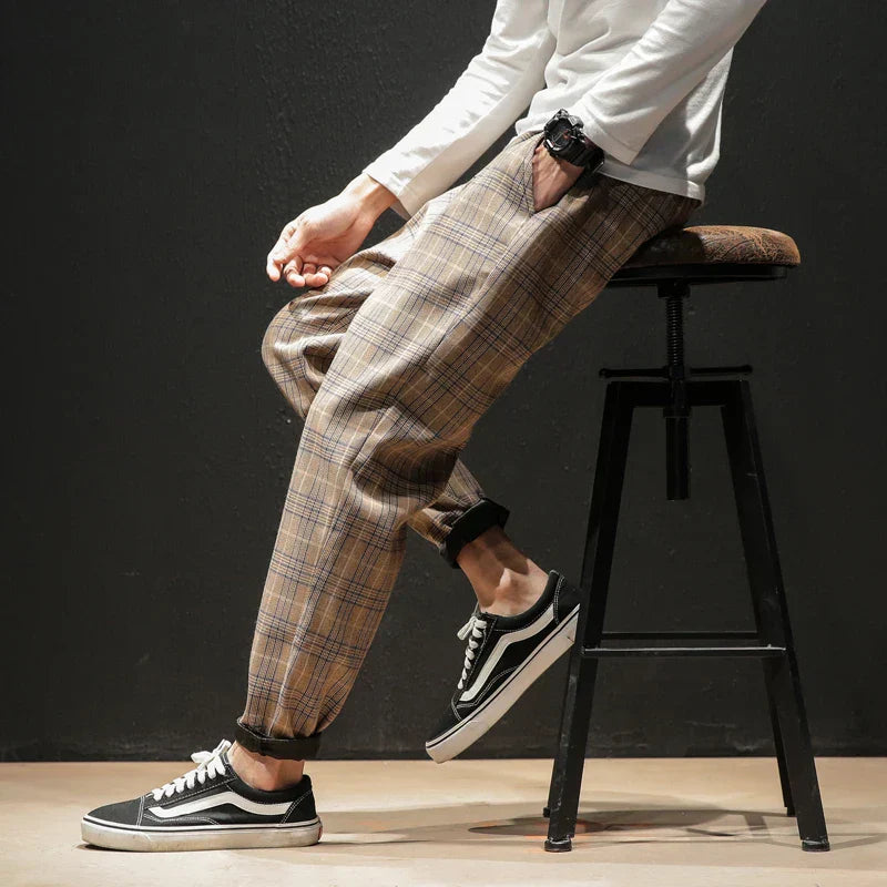 Herren Karohose mit Elastischem Bund – Lockerer Schnitt