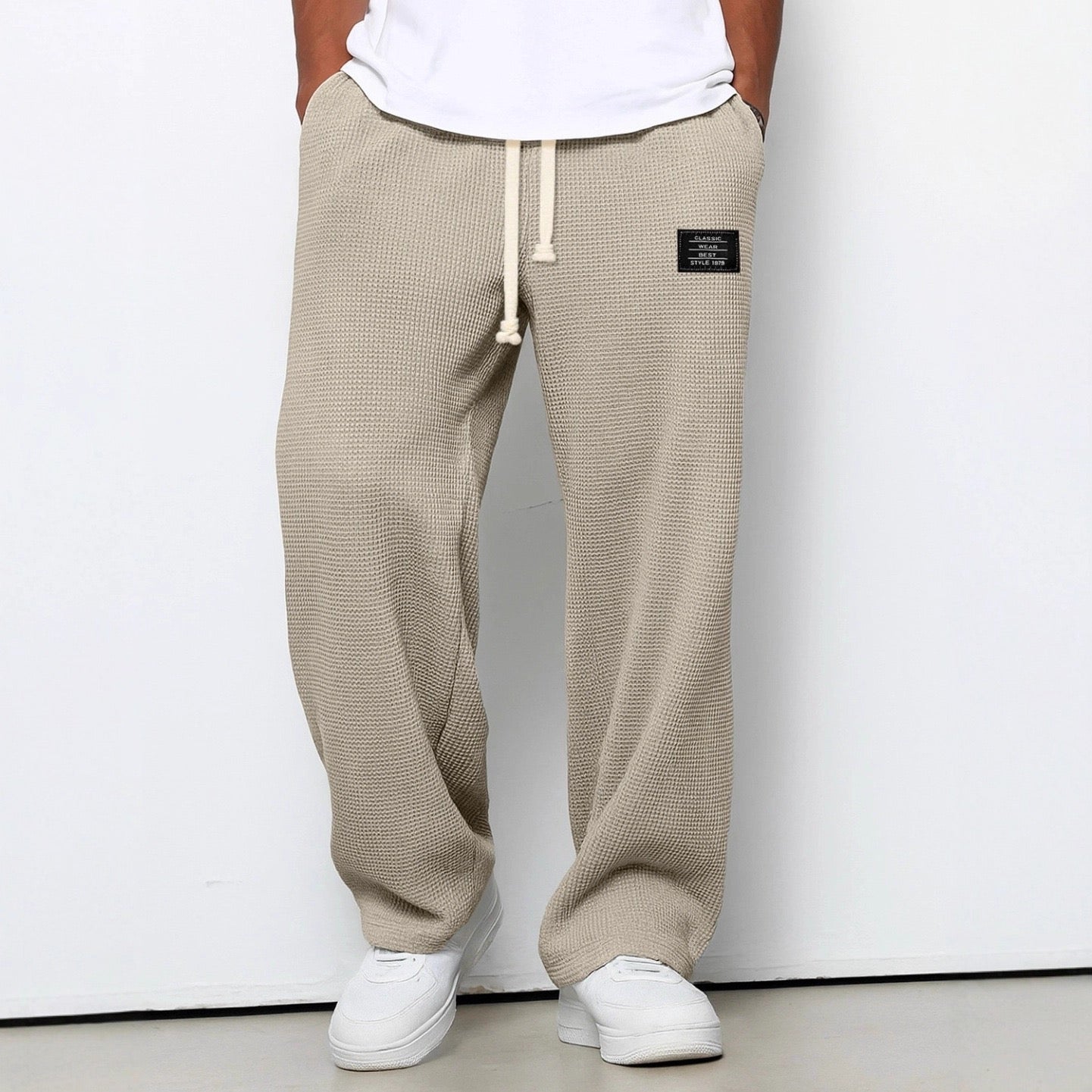 Men's Wide Cut Pants with Adjustable Waistband and Side Pockets
