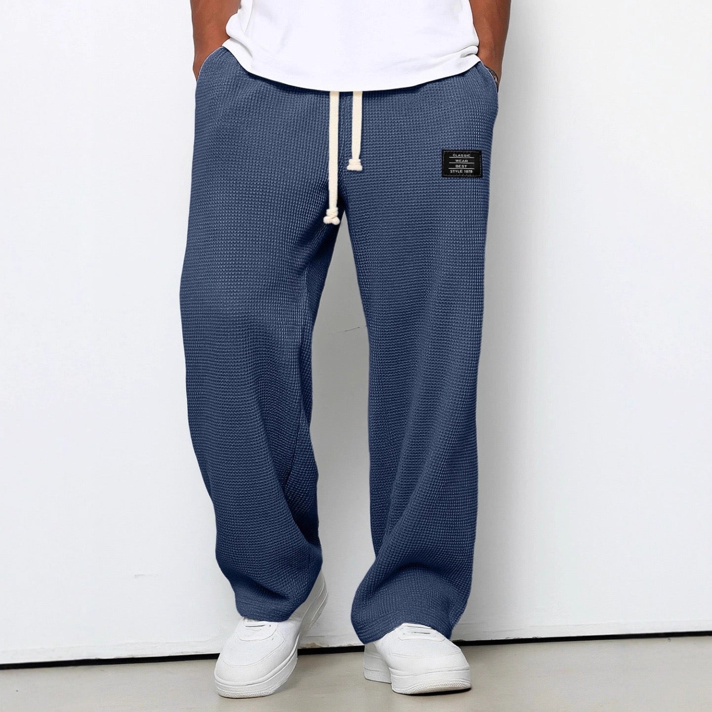 Men's Wide Cut Pants with Adjustable Waistband and Side Pockets