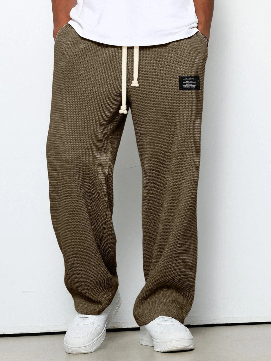 Men's Wide Cut Pants with Adjustable Waistband and Side Pockets