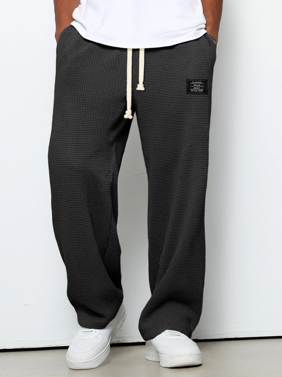 Men's Wide Cut Pants with Adjustable Waistband and Side Pockets