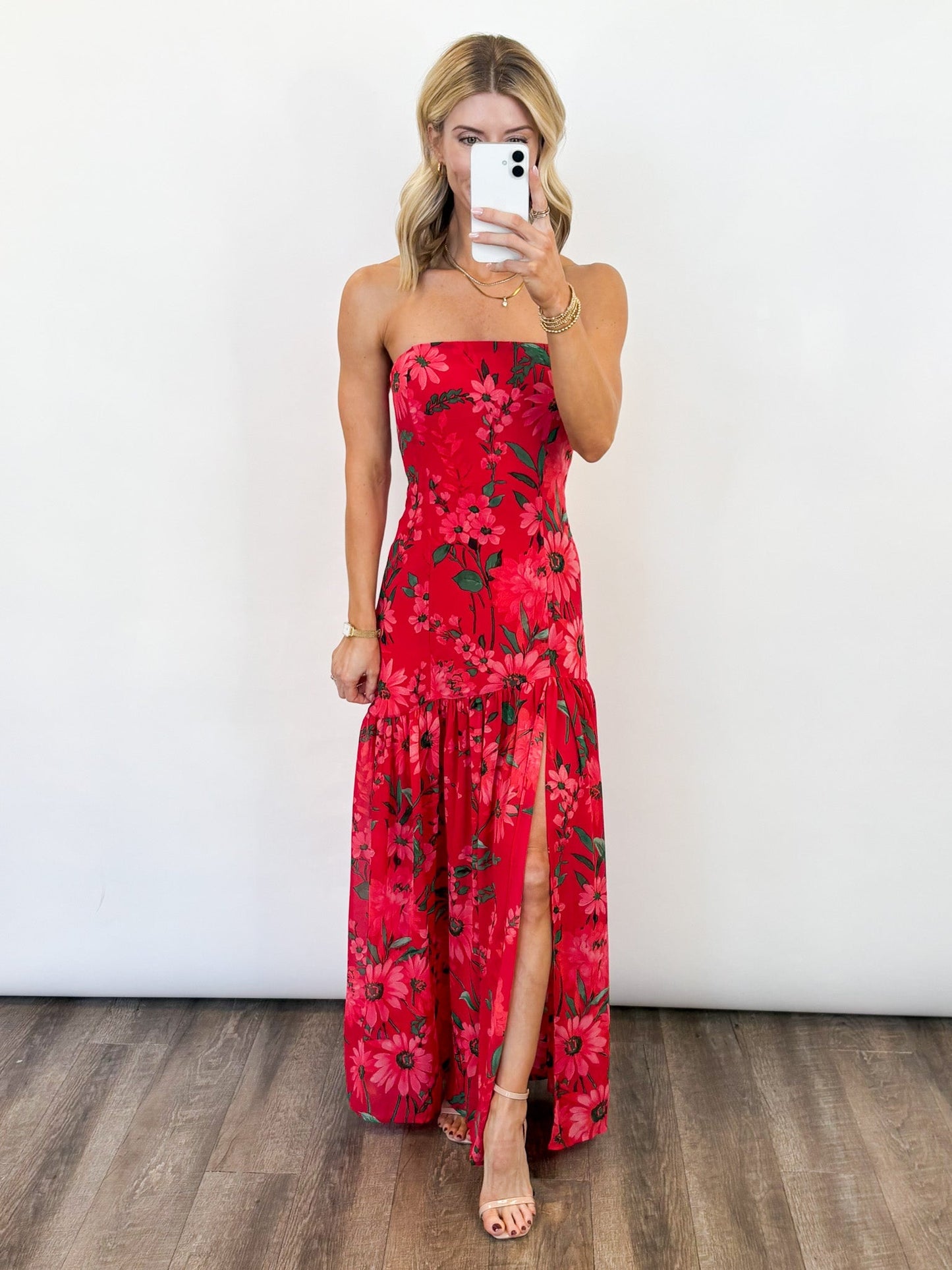 Damen Trägerloses Maxikleid mit Blumenmuster – Fließende Maxisilhouette
