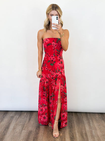 Damen Trägerloses Maxikleid mit Blumenmuster – Fließende Maxisilhouette