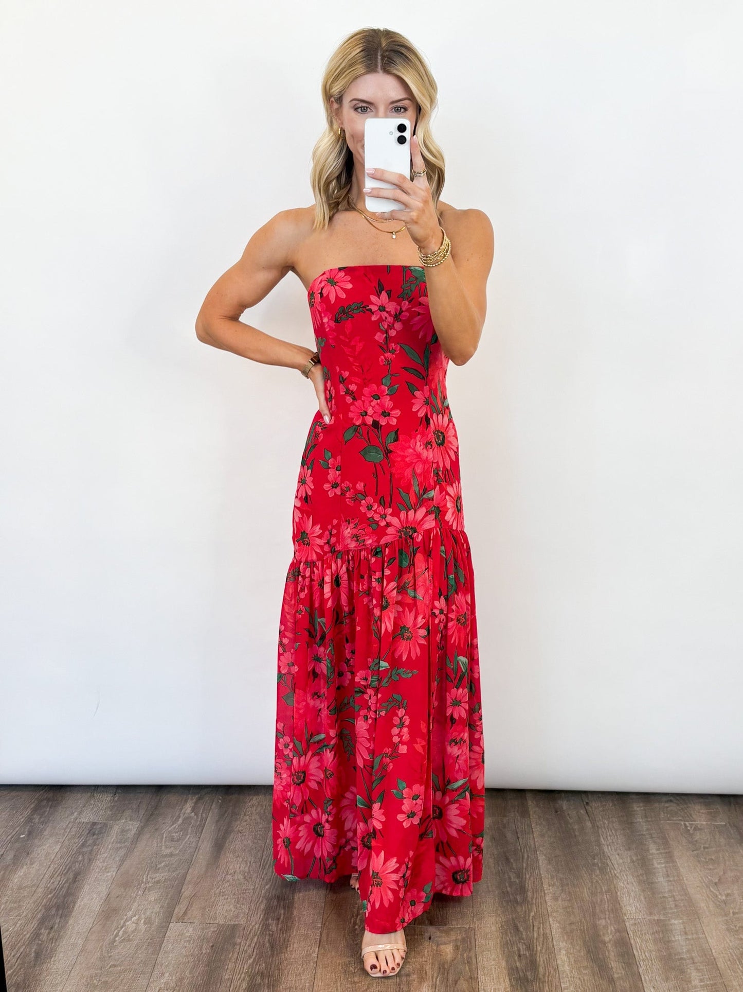 Damen Trägerloses Maxikleid mit Blumenmuster – Fließende Maxisilhouette