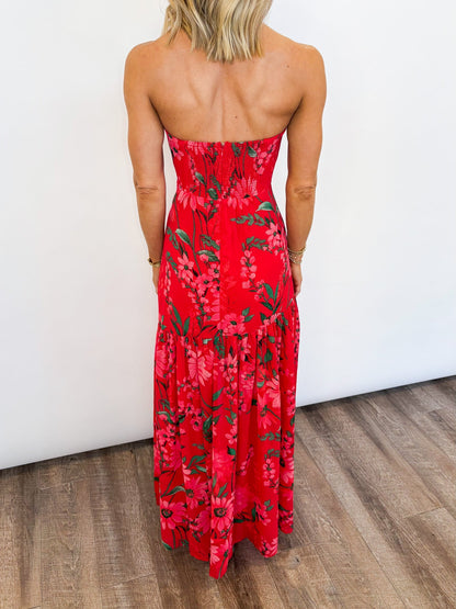 Damen Trägerloses Maxikleid mit Blumenmuster – Fließende Maxisilhouette