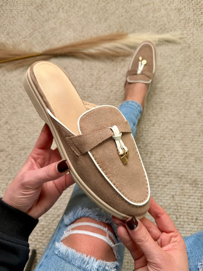 Women's Loafers in Suede Look with Open Heel