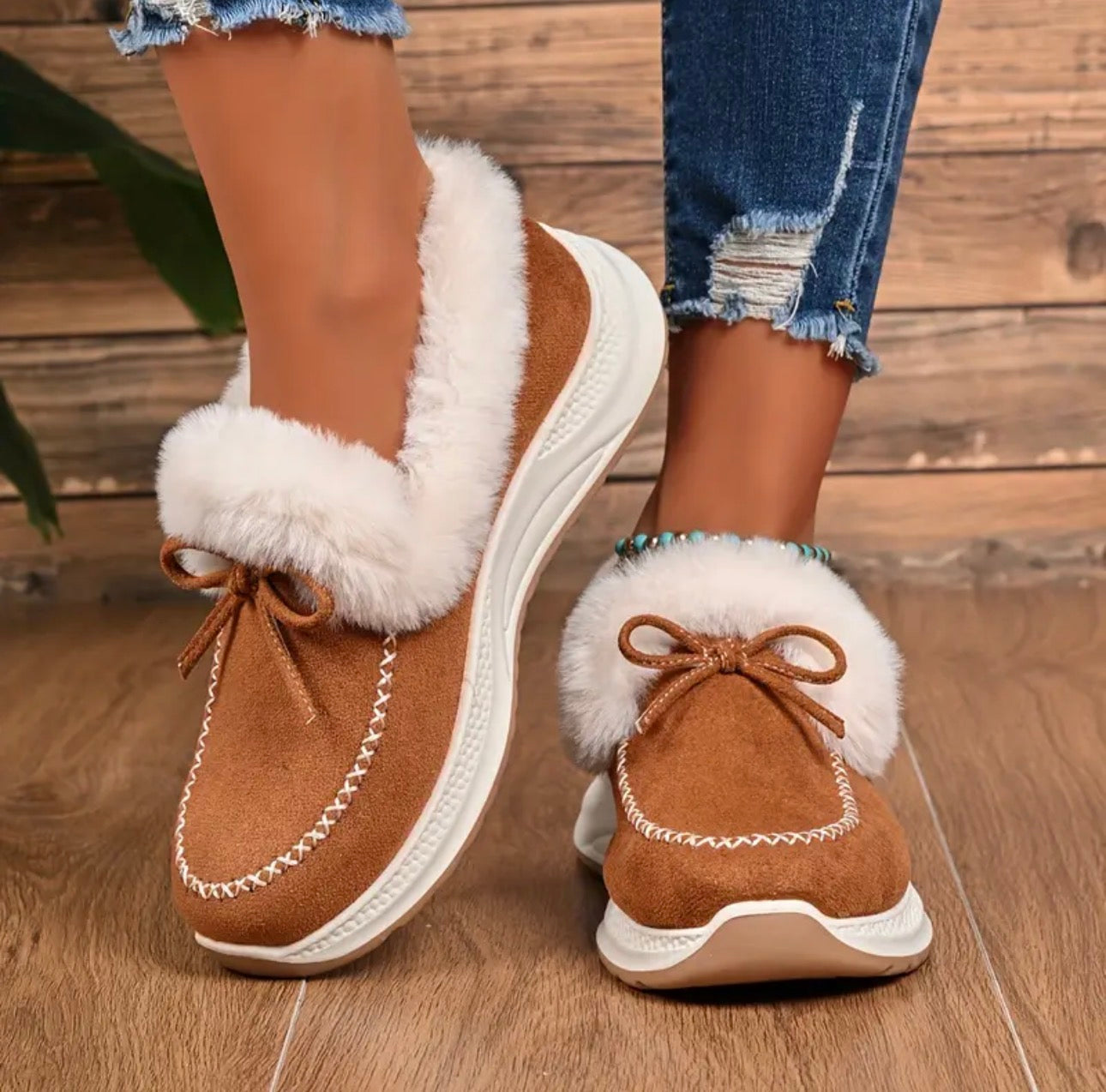 Damen Winter-Sneaker Mit Fellfutter, Schleifendetail Und Slip-On-Design