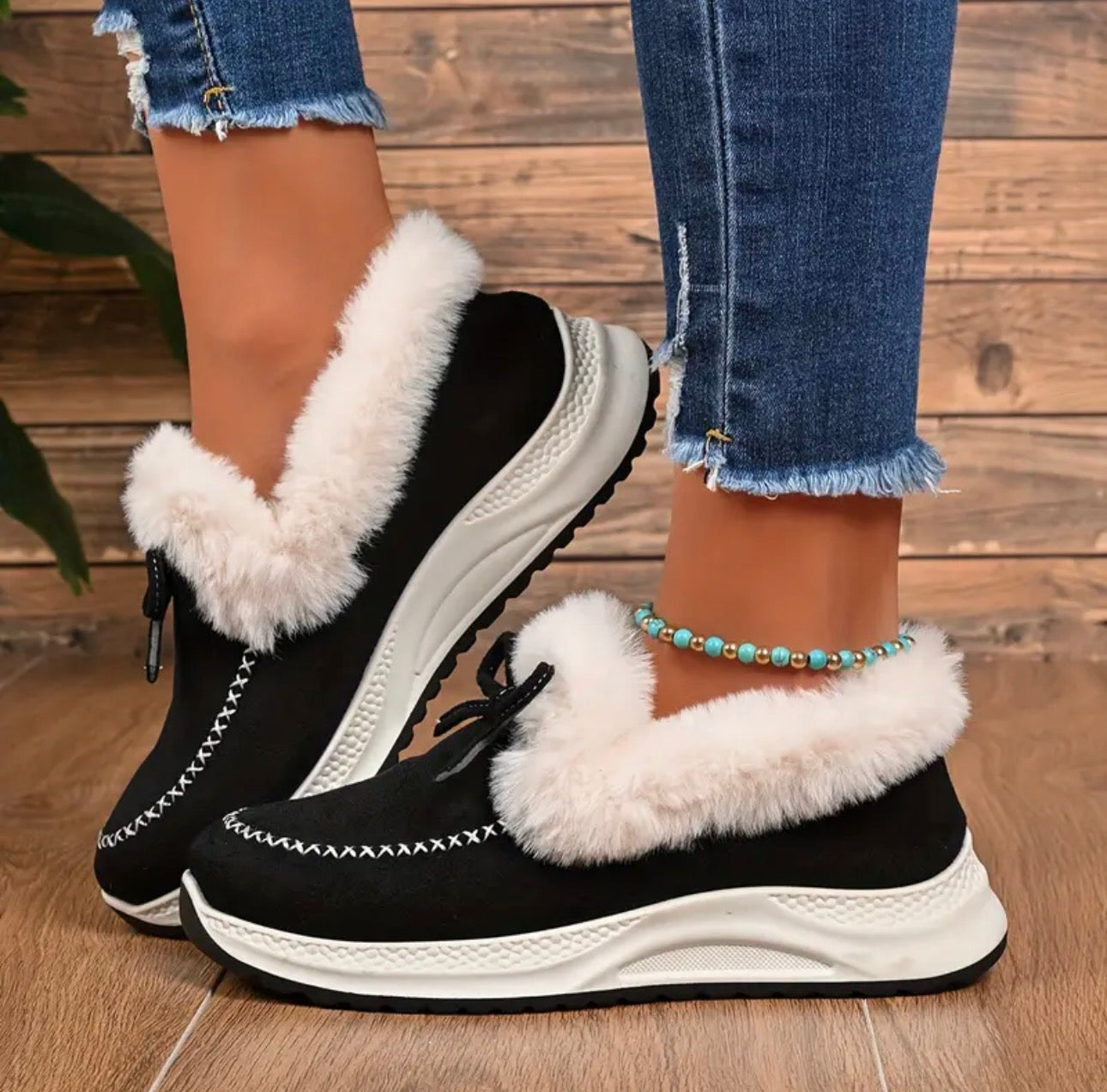 Damen Winter-Sneaker Mit Fellfutter, Schleifendetail Und Slip-On-Design