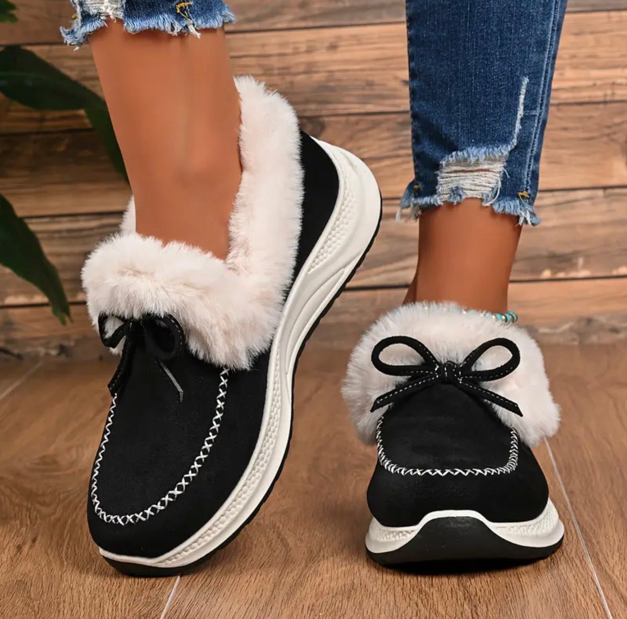 Damen Winter-Sneaker Mit Fellfutter, Schleifendetail Und Slip-On-Design