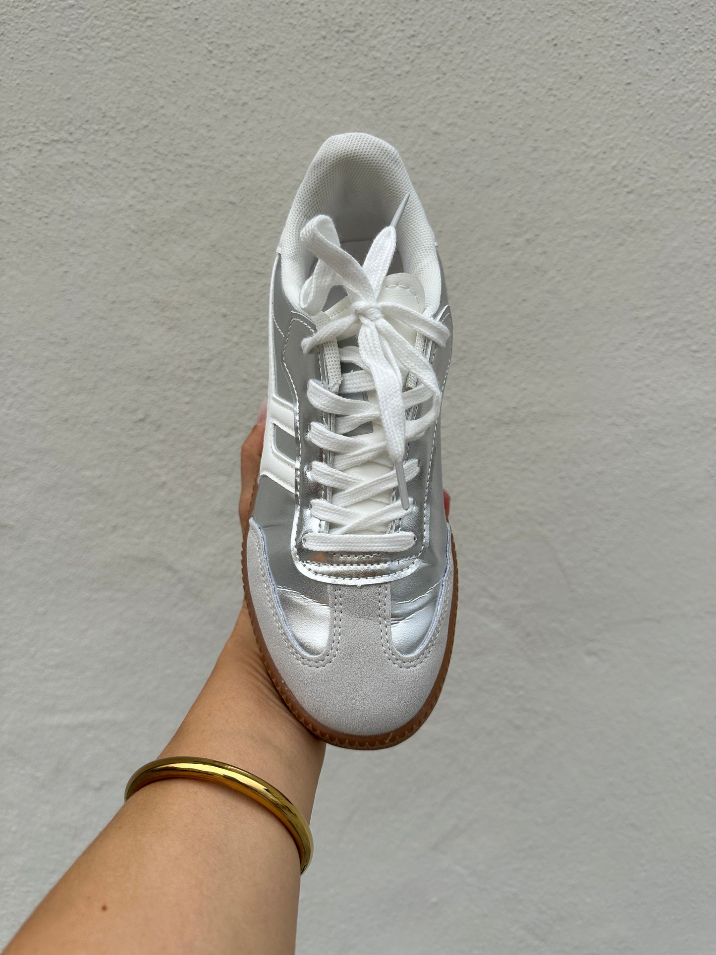 Men's Casual Shoes Silver Gray Lace-Up Flat Style