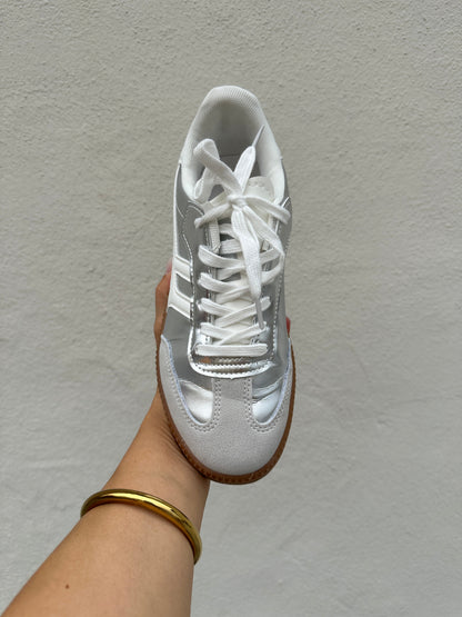 Men's Casual Shoes Silver Gray Lace-Up Flat Style