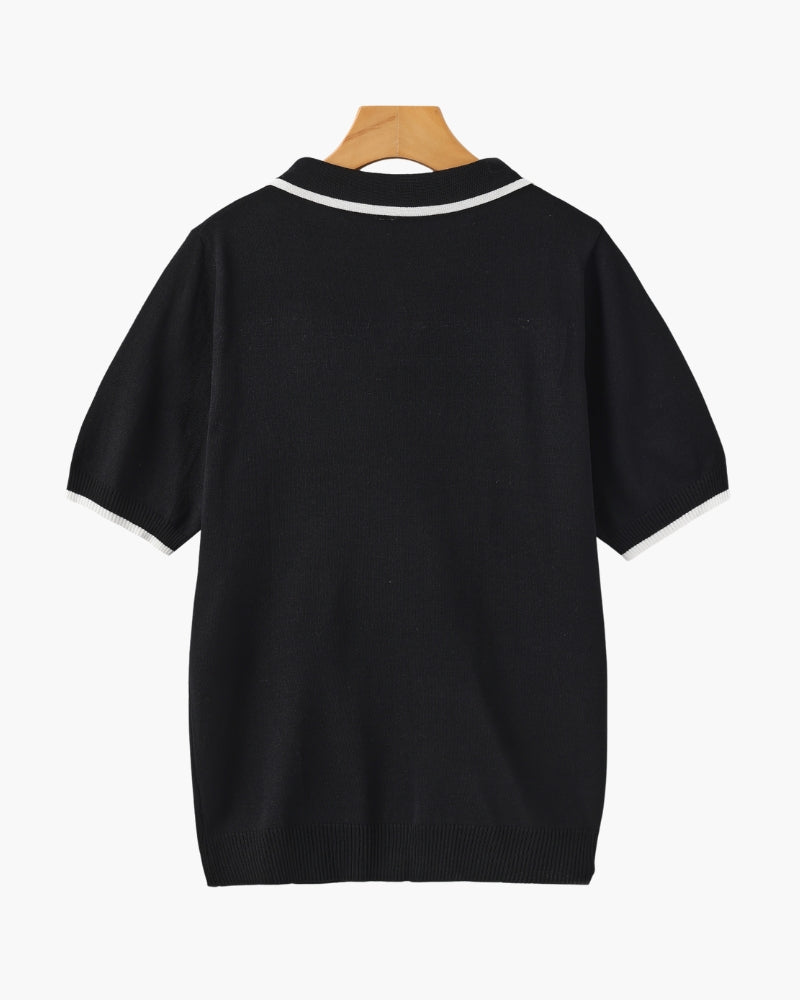 Herren Strick-Poloshirt – Kontrastbesatz an Kragen und Ärmeln