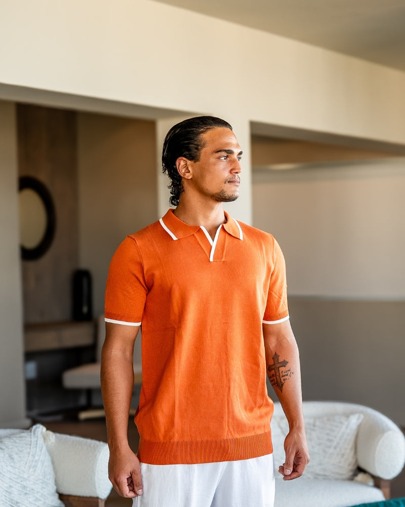Herren Strick-Poloshirt – Kontrastbesatz an Kragen und Ärmeln