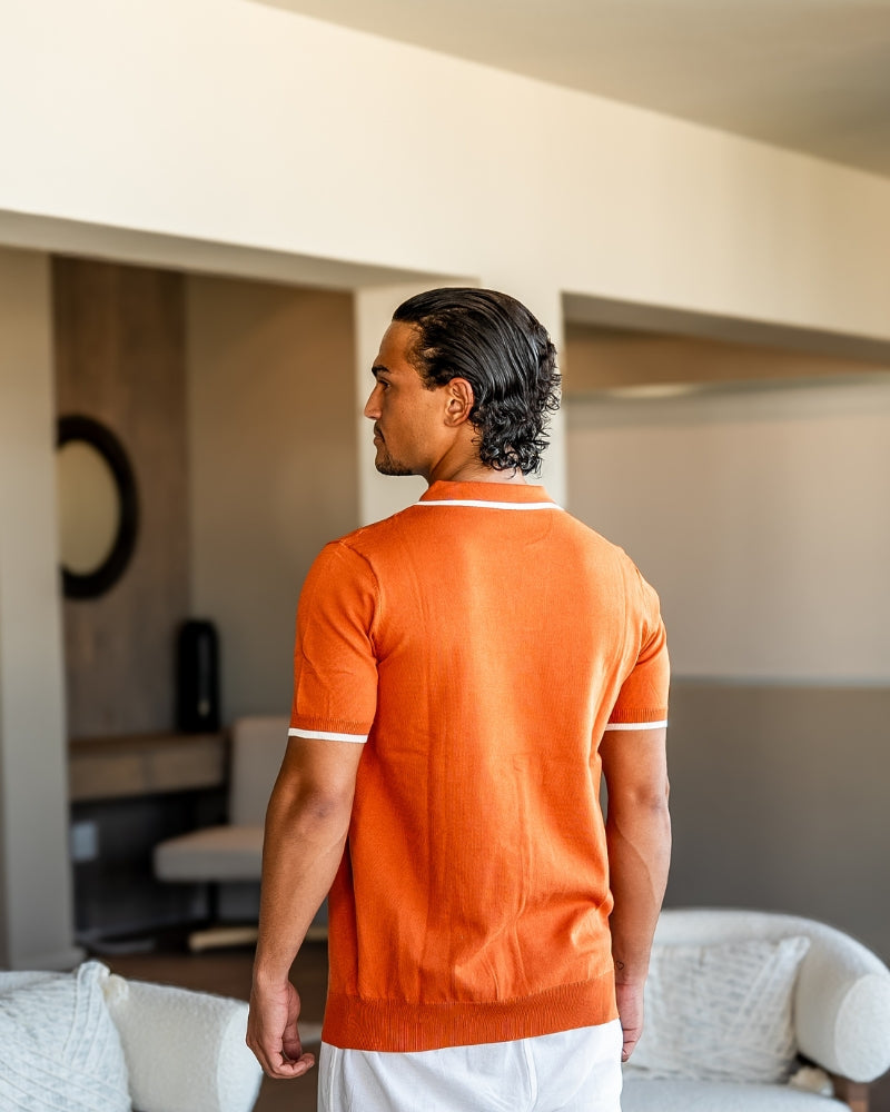 Herren Strick-Poloshirt – Kontrastbesatz an Kragen und Ärmeln