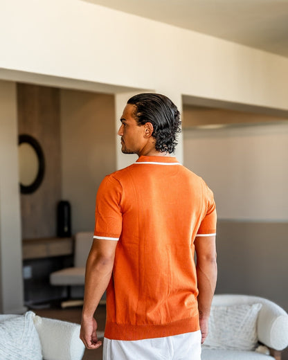 Herren Strick-Poloshirt – Kontrastbesatz an Kragen und Ärmeln