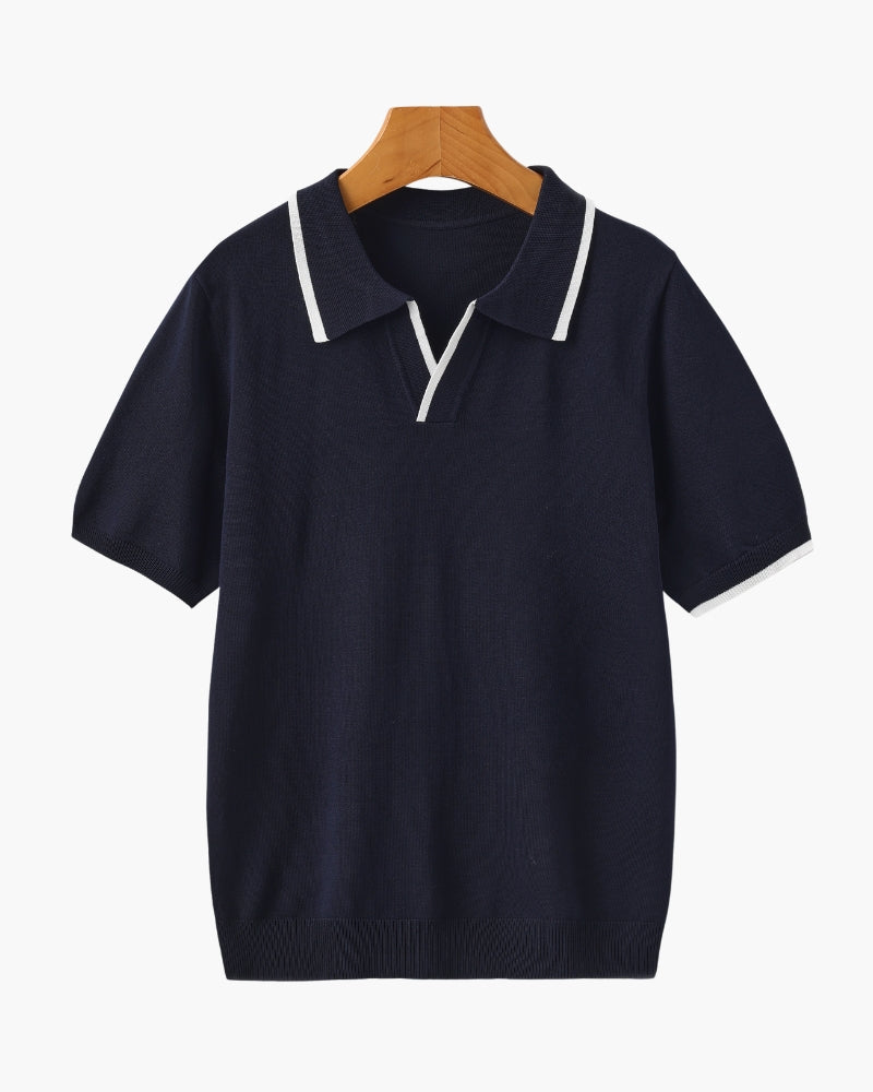 Herren Strick-Poloshirt – Kontrastbesatz an Kragen und Ärmeln