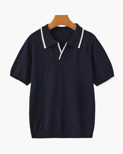 Herren Strick-Poloshirt – Kontrastbesatz an Kragen und Ärmeln
