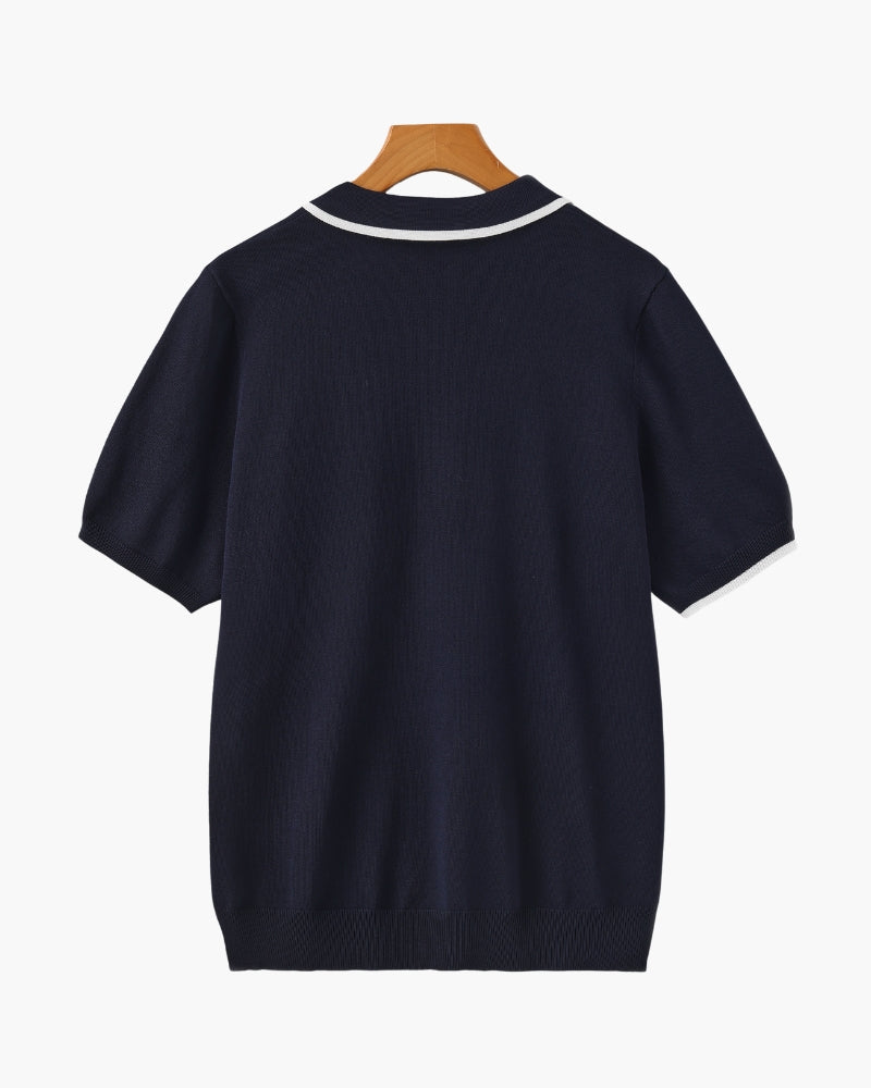 Herren Strick-Poloshirt – Kontrastbesatz an Kragen und Ärmeln