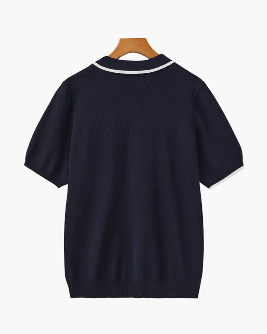 Herren Strick-Poloshirt – Kontrastbesatz an Kragen und Ärmeln