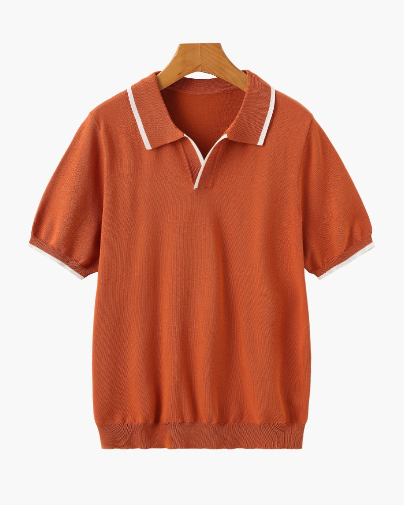 Herren Strick-Poloshirt – Kontrastbesatz an Kragen und Ärmeln