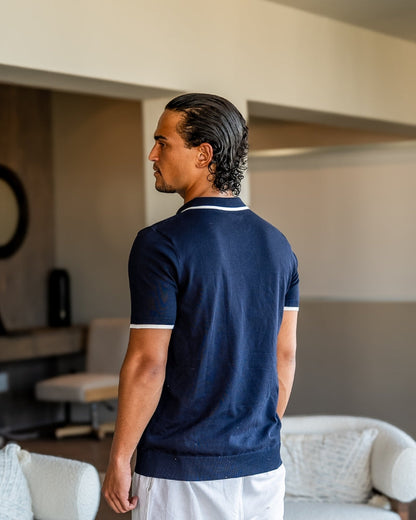 Herren Strick-Poloshirt – Kontrastbesatz an Kragen und Ärmeln