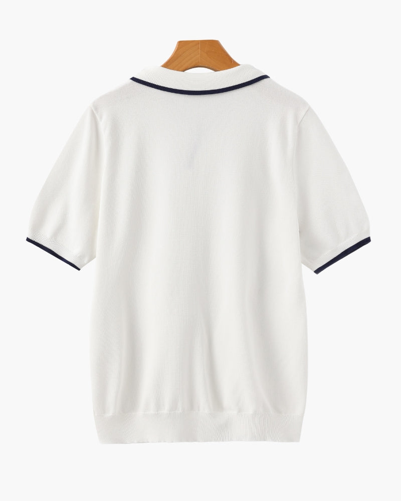 Herren Strick-Poloshirt – Kontrastbesatz an Kragen und Ärmeln