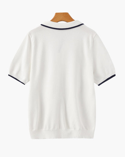 Herren Strick-Poloshirt – Kontrastbesatz an Kragen und Ärmeln