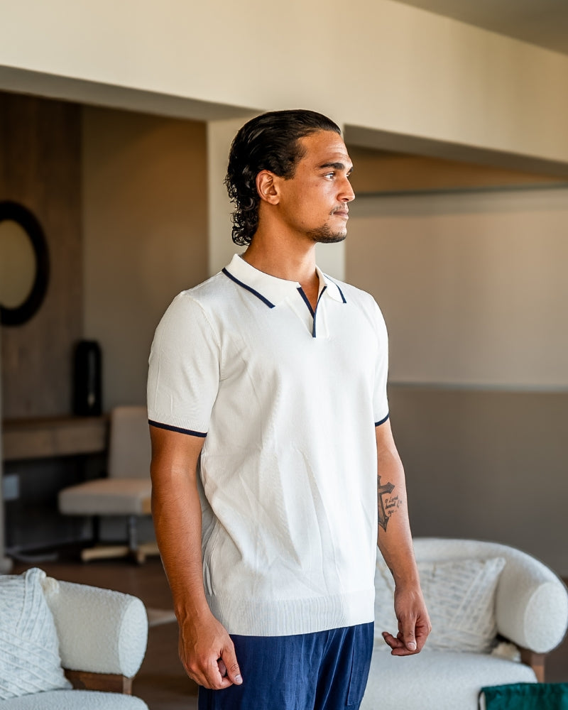 Herren Strick-Poloshirt – Kontrastbesatz an Kragen und Ärmeln