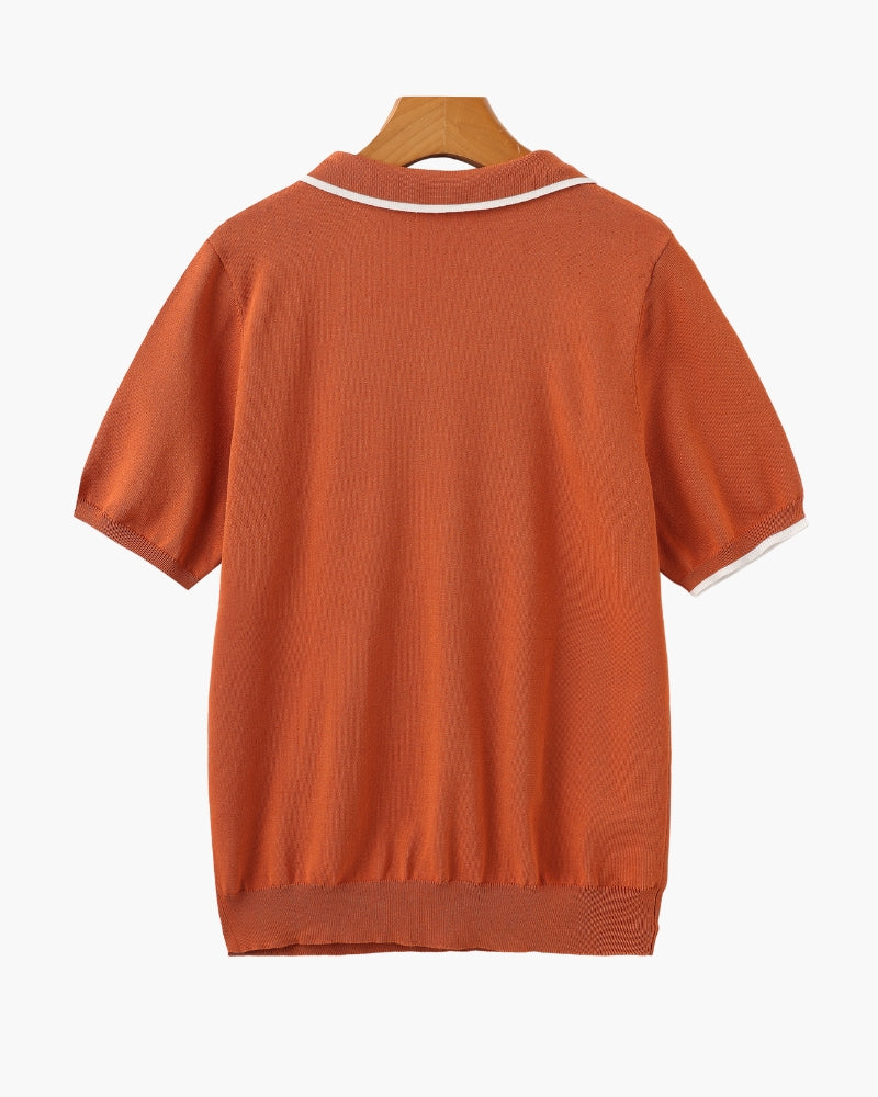 Herren Strick-Poloshirt – Kontrastbesatz an Kragen und Ärmeln