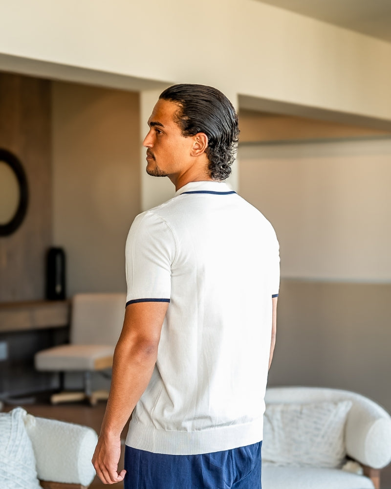 Herren Strick-Poloshirt – Kontrastbesatz an Kragen und Ärmeln