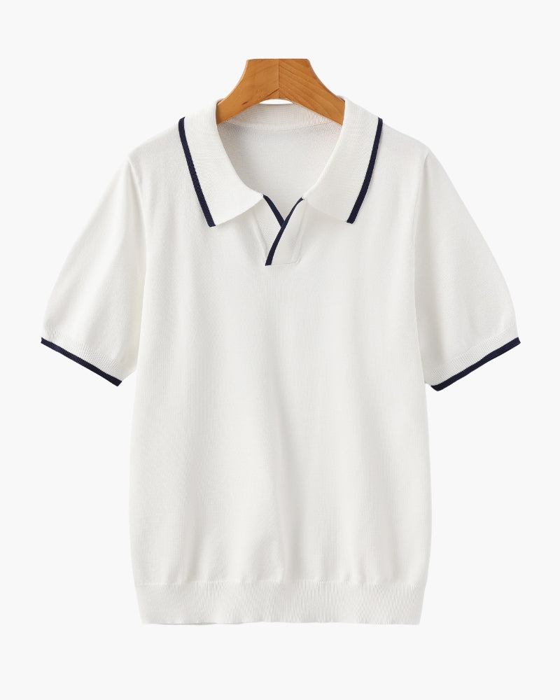 Herren Strick-Poloshirt – Kontrastbesatz an Kragen und Ärmeln