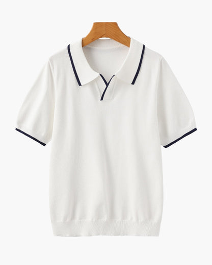 Herren Strick-Poloshirt – Kontrastbesatz an Kragen und Ärmeln
